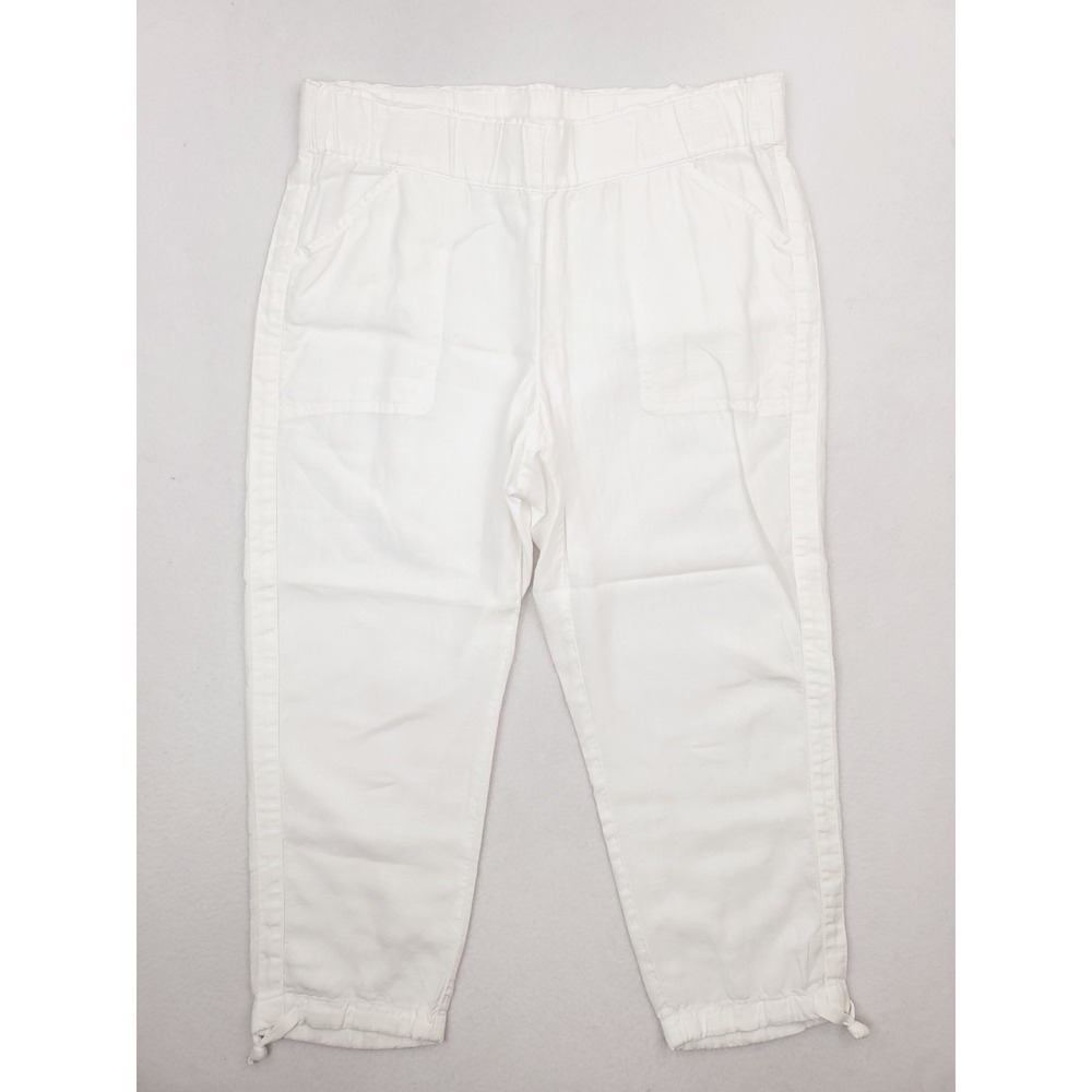 J Jill Pants Womens Medium White Linen Pure Jill Cropped Ankle Relaxed BOHO